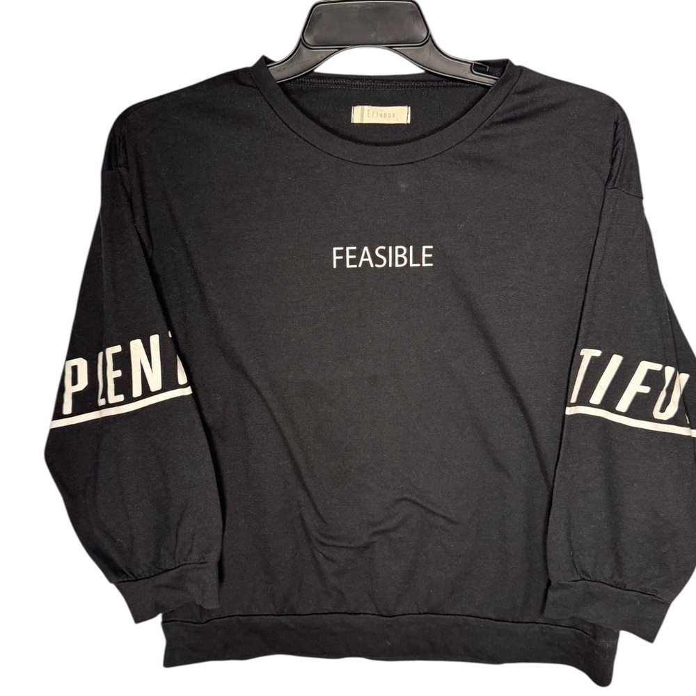 Etienne Women’s Black Feasible Plentiful Long Sleeve Sporty T-Shirt Sz L